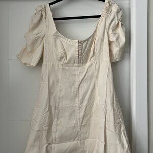 BNWT Free People White Denim Puff Sleeve Mini Dress